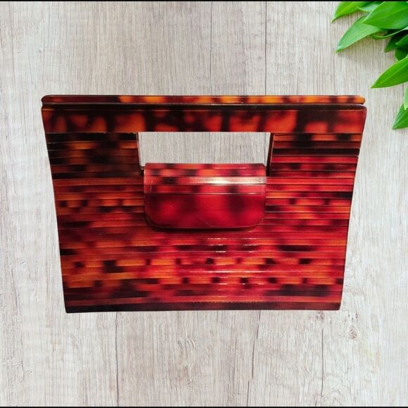 VNTG 60's Saddle River Glossy Bamboo Metallic Clutch Handbag - Picture 1 of 13